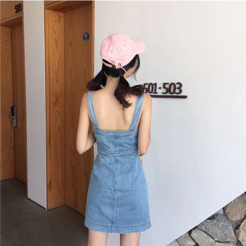 Single-breasted Small High Waist Sexy Braces Skirt