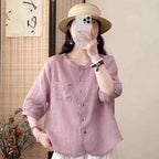 All-matching Western Style Cotton And Linen Short Sleeve Shirt