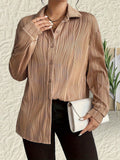 Fashionable Women's Plus Size Shirt With Fold-down Collar And Button Texture