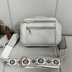 Triple-zipper Shoulder Bag With Floral Embroidered Straps Fashion Colorblock Multi-functional Crossbody Bags For Women