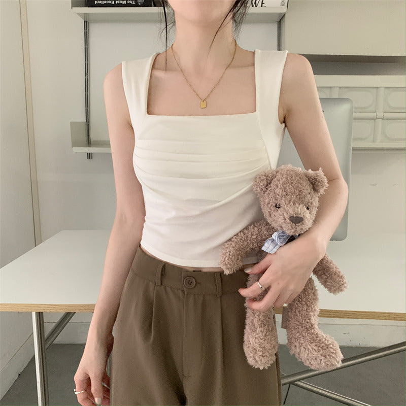 French Pleated Small Sling Vest For Women Inner Bottoming Shirt