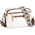 Triple-zipper Shoulder Bag With Floral Embroidered Straps Fashion Colorblock Multi-functional Crossbody Bags For Women