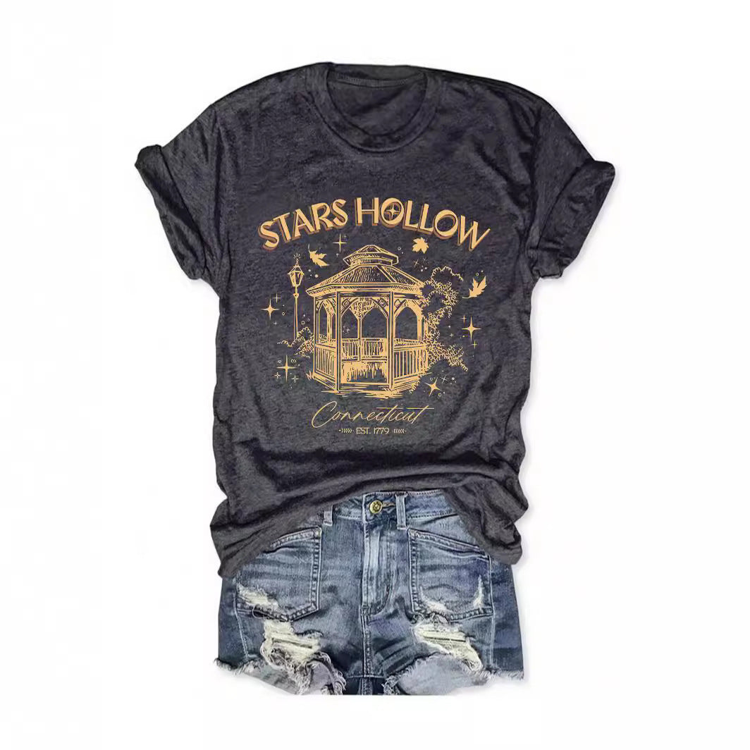 Casual Fashion Women's Wear Letter Graphic Print Crew Neck Short Sleeve