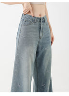 Women's Tencel Light Colored Embroidered Wide Leg Jeans
