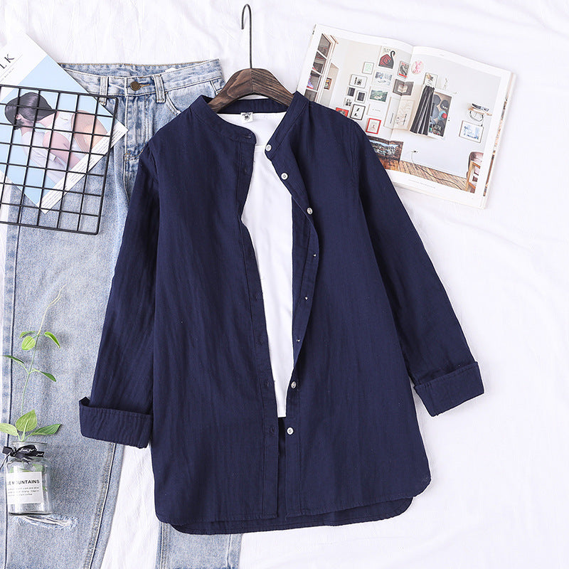 Stand Collar Double-layer Yarn Long Sleeve Blouse Loose