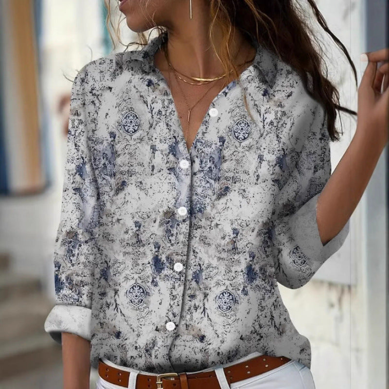 Fashion Casual Shirt Digital Printing Lapel Long Sleeve Shirt