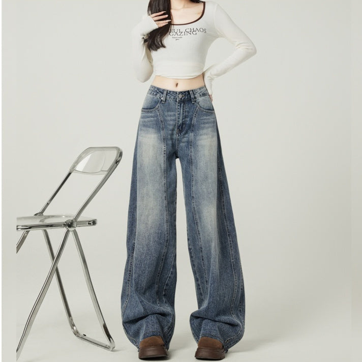 Retro Blue High Street Loose Wide Leg Jeans For Women