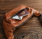 Men's Vegetable Tanned First Layer Leather Chest Bag Casual Shoulder Crossbody Backpack