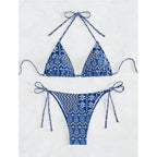 Split Bikini Printing Stitching Bandage Swimsuit