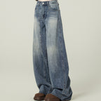 Retro Blue High Street Loose Wide Leg Jeans For Women