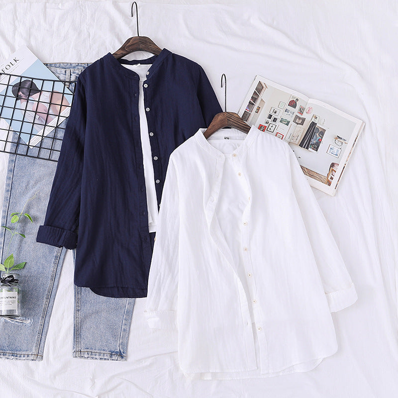 Stand Collar Double-layer Yarn Long Sleeve Blouse Loose